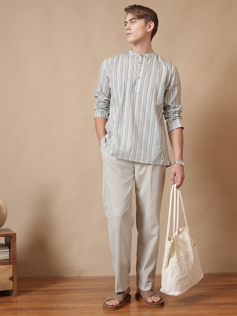 Mandarin Vintage Striped Short Kurta