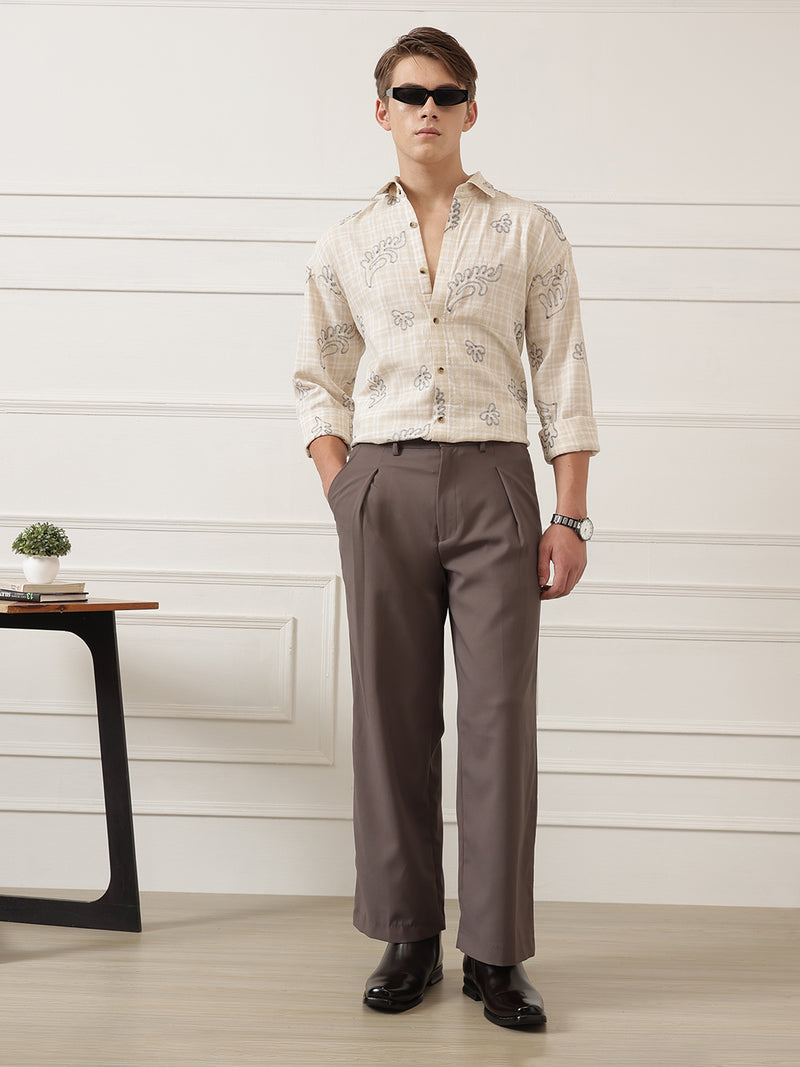Embroidered & Check Oversized Shirt