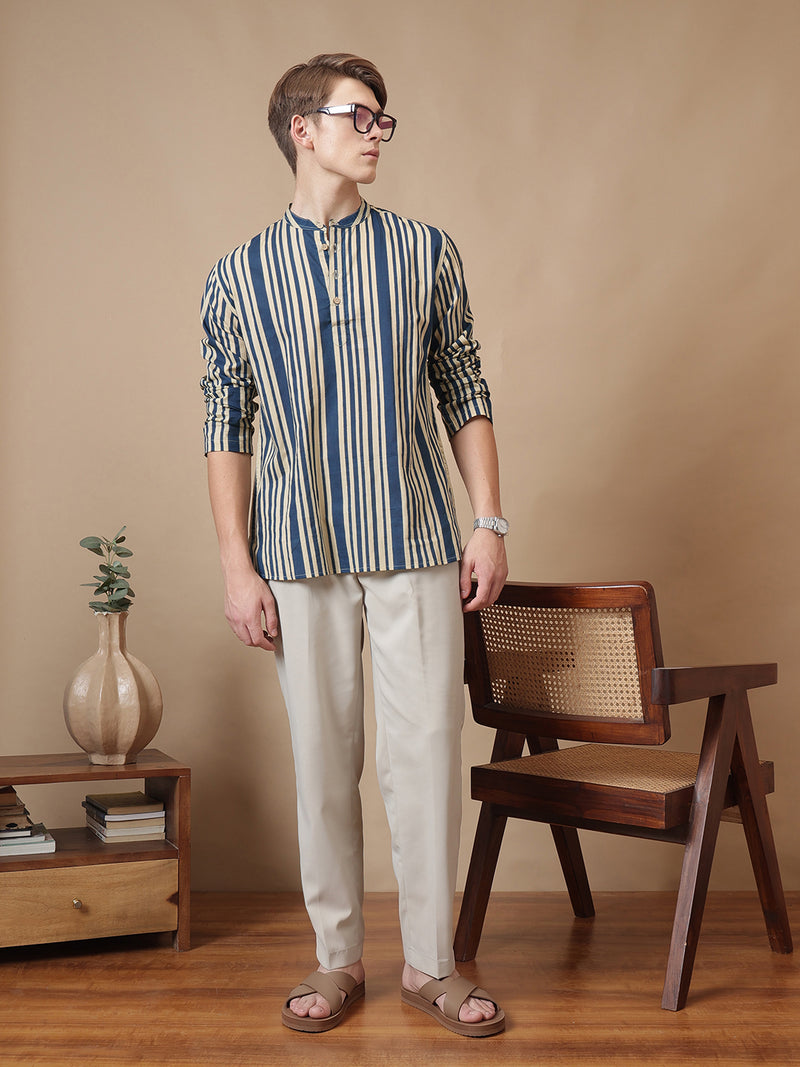 Mandarin Vintage Striped Short Kurta