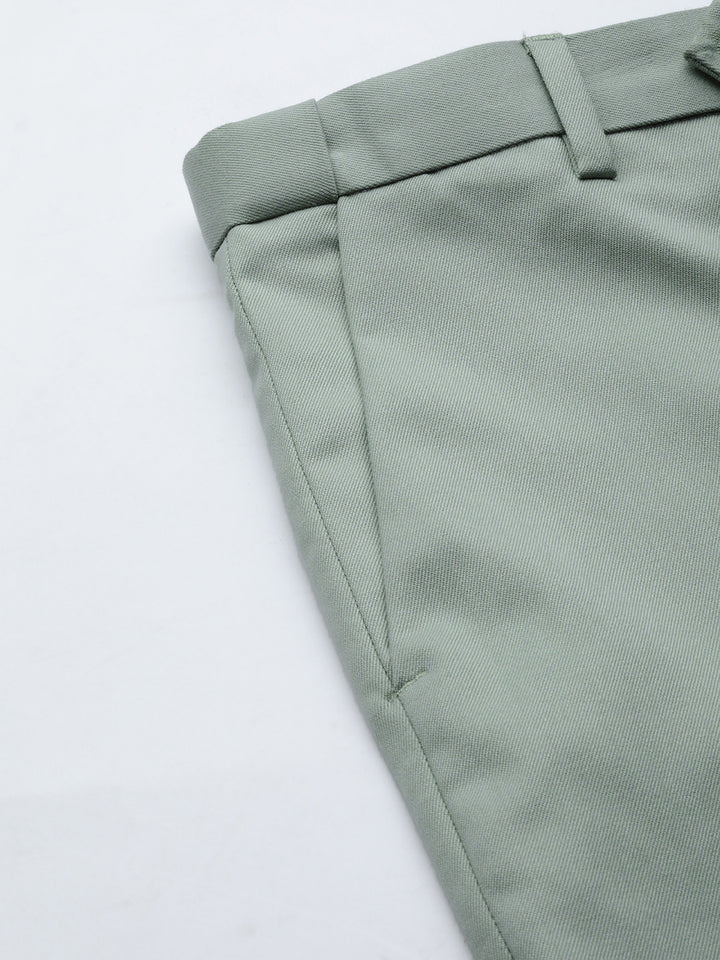 DENNISON Men Green Solid Smart Auto Fit Waist Formal Trousers