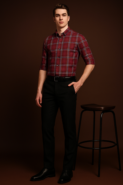 Maroon: tartan checked Formal shirt