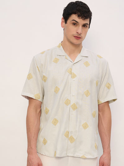 Beige: Half Sleeves Embroidered Shirt