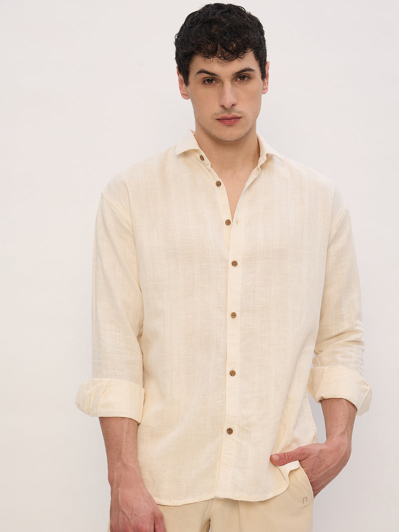 Beige: Self Design Shirt