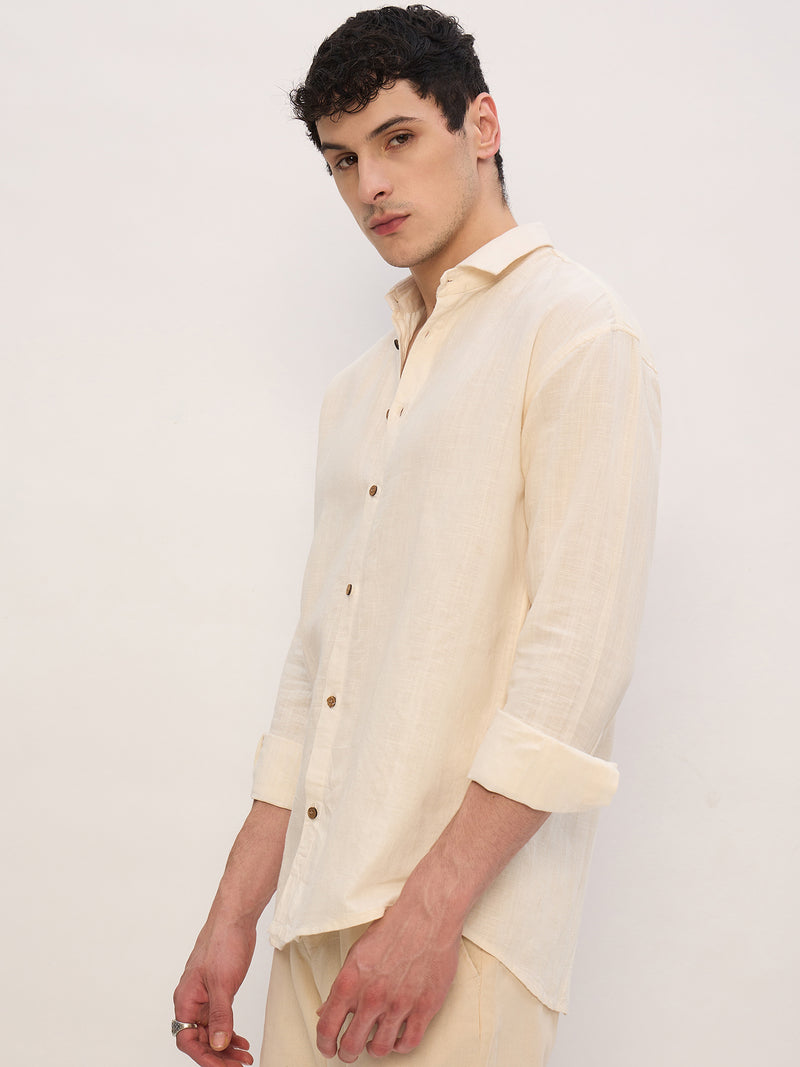 Beige: Self Design Shirt