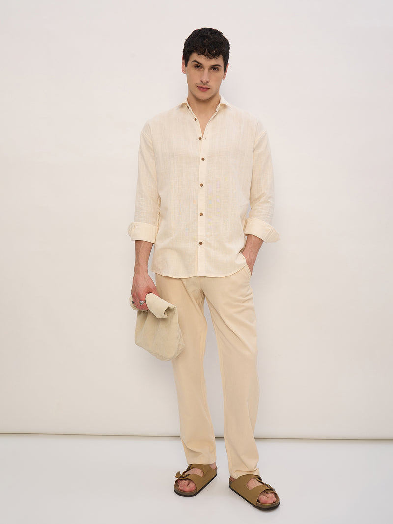 Beige: Self Design Shirt
