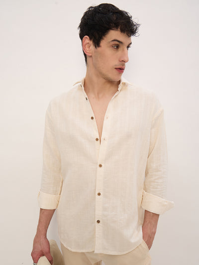 Beige: Self Design Shirt