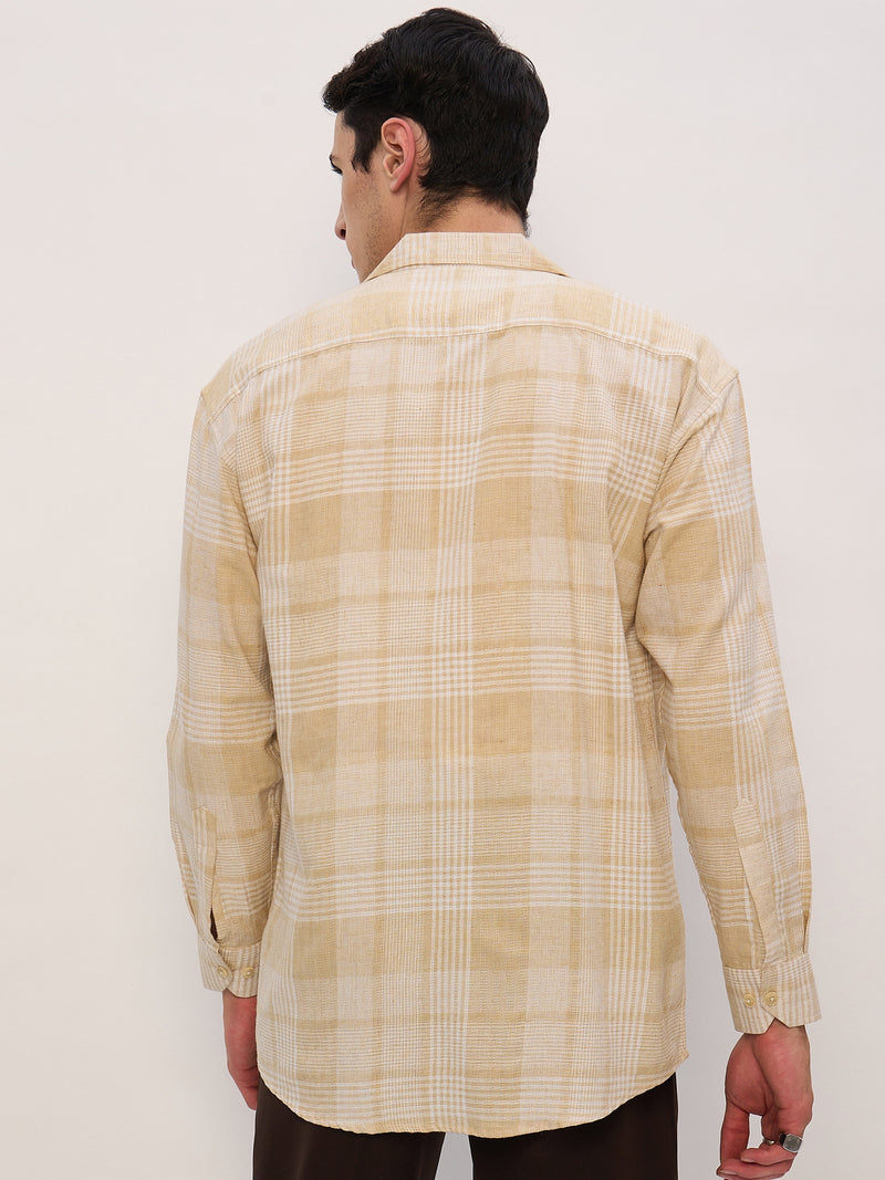 Beige & White: Full Sleeves Checkered Shirt