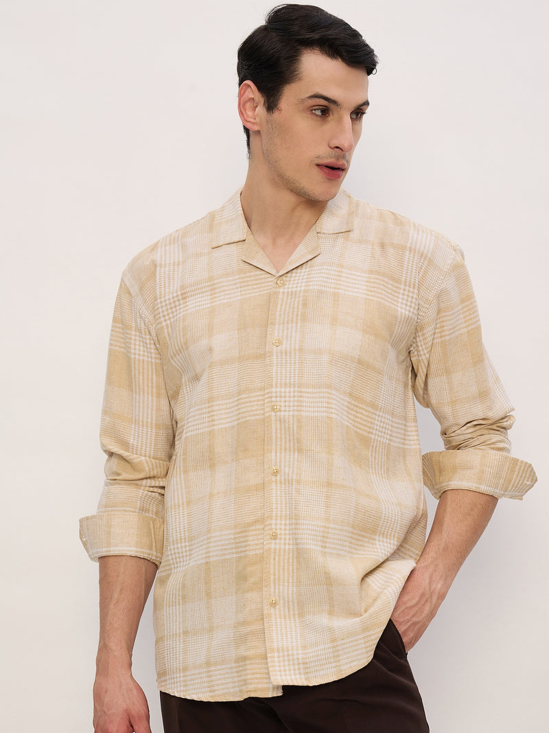 Beige & White: Full Sleeves Checkered Shirt