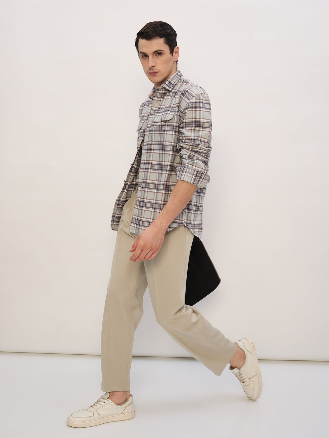Mint & Grey: Double Pocket Checkered Shirt