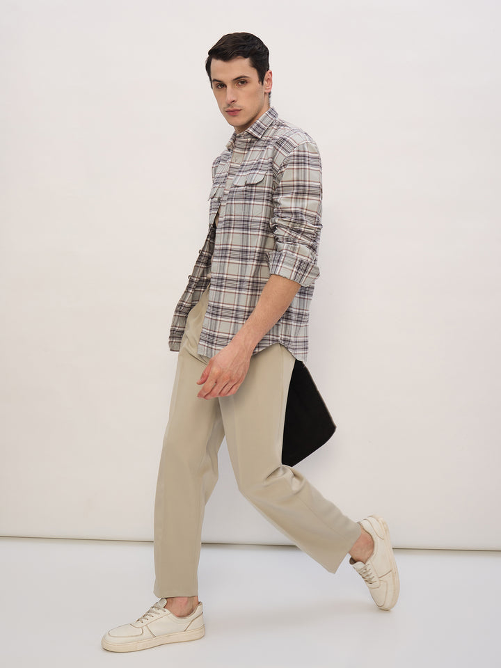 Mint & Grey: Double Pocket Checkered Shirt
