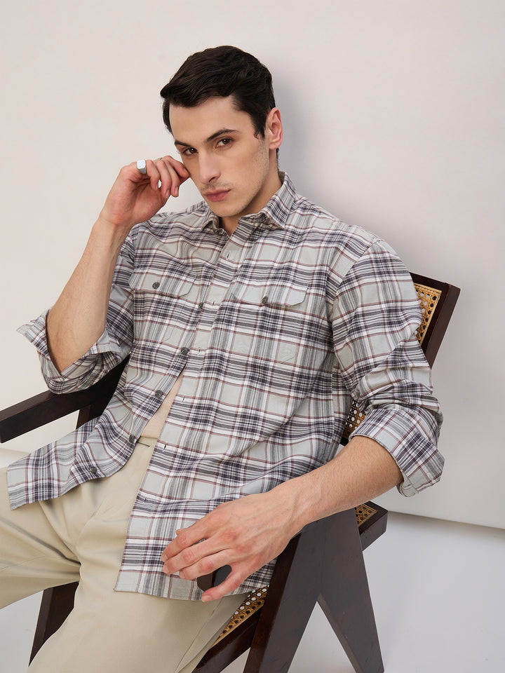 Mint & Grey: Double Pocket Checkered Shirt