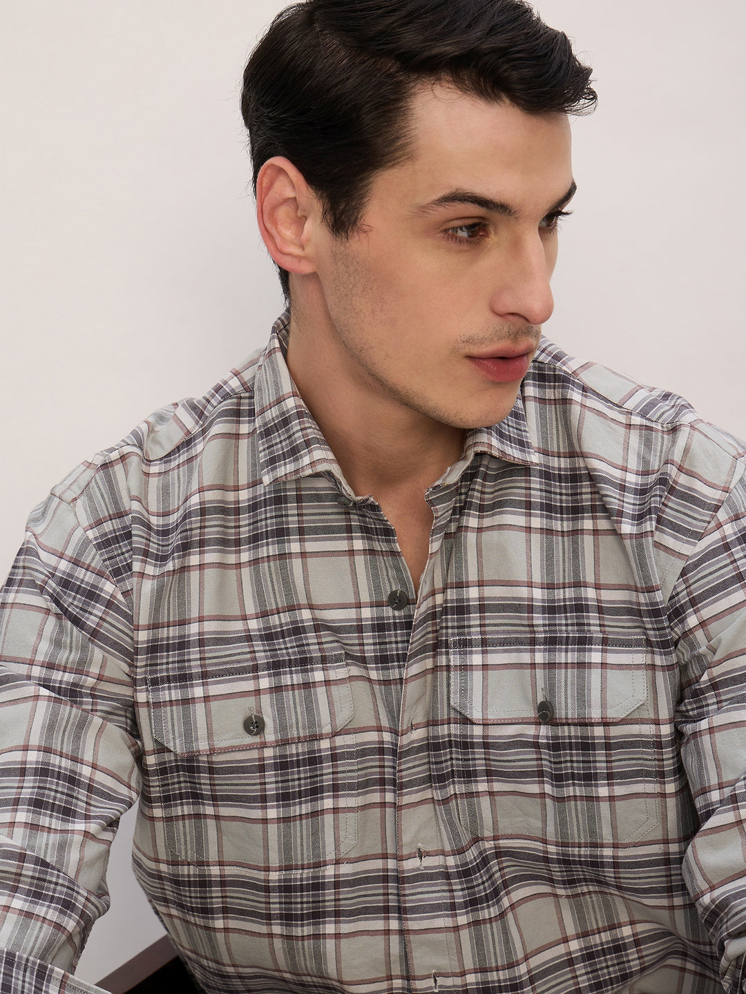 Mint & Grey: Double Pocket Checkered Shirt
