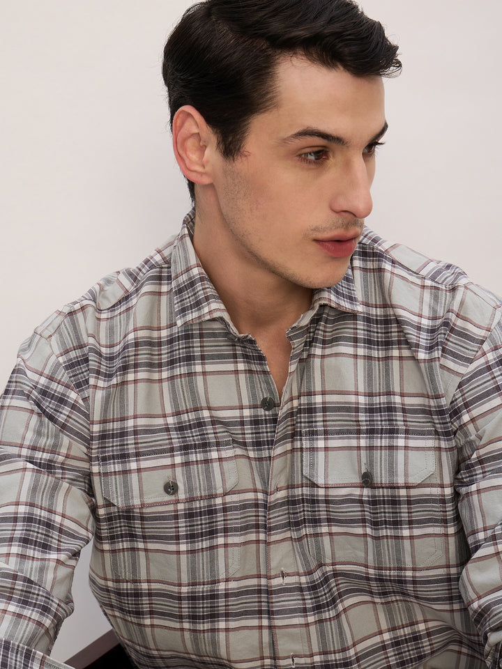 Mint & Grey: Double Pocket Checkered Shirt