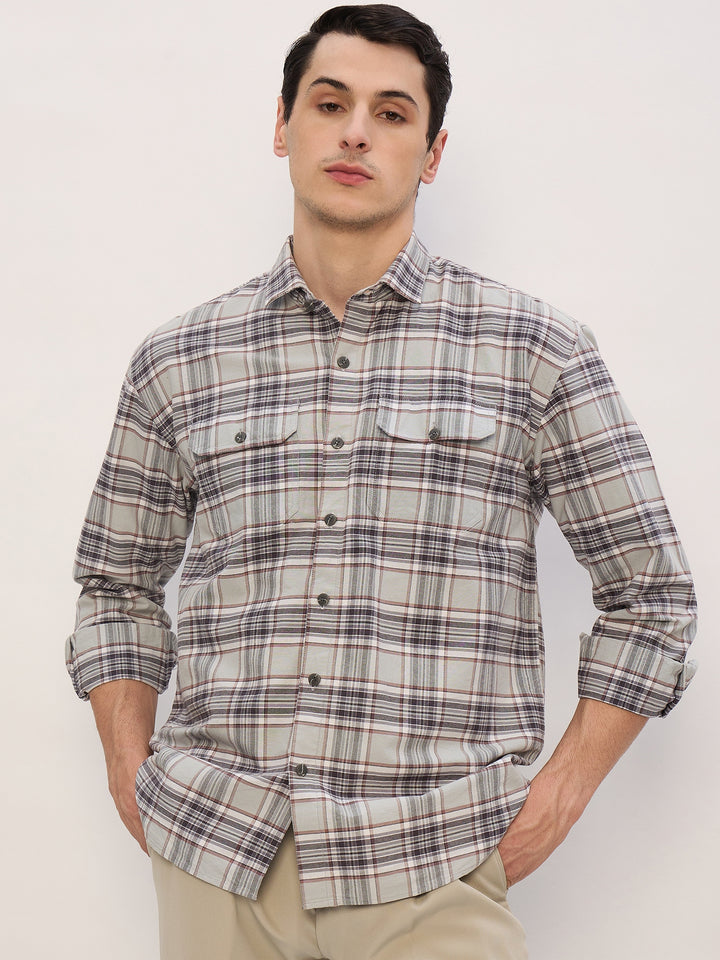 Mint & Grey: Double Pocket Checkered Shirt