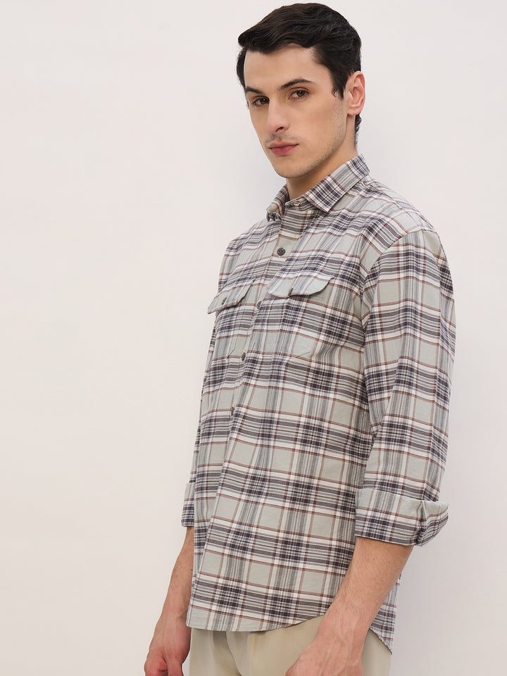 Mint & Grey: Double Pocket Checkered Shirt