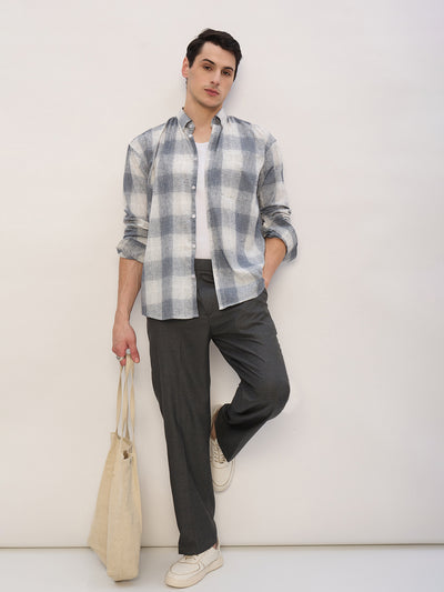 Grey & White: Full Sleeves Checkered Shirt