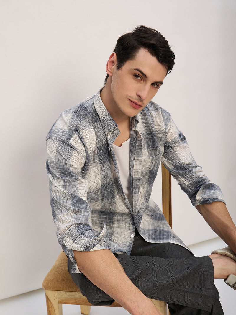 Grey & White: Full Sleeves Checkered Shirt