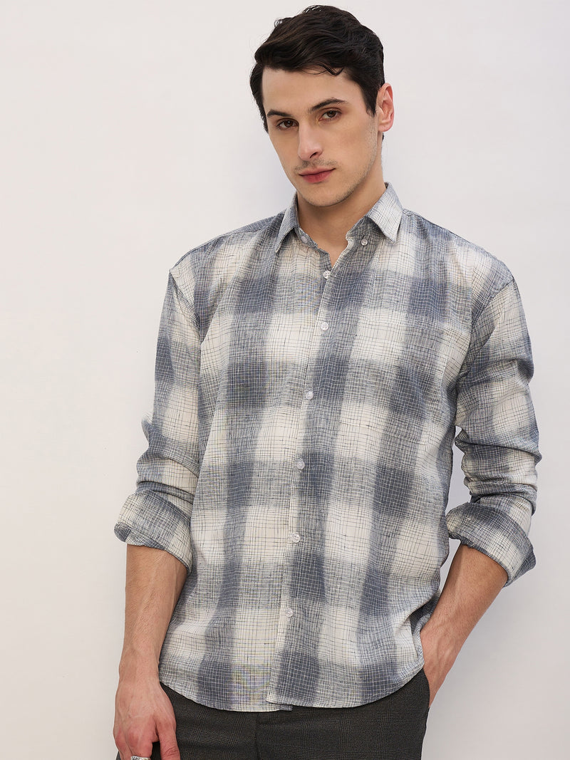 Grey & White: Full Sleeves Checkered Shirt