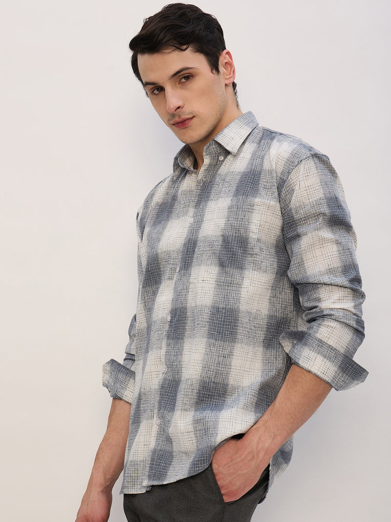 Grey & White: Full Sleeves Checkered Shirt