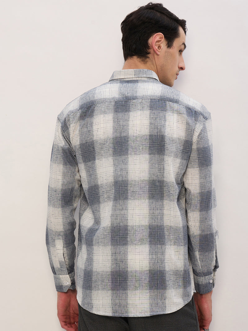 Grey & White: Full Sleeves Checkered Shirt