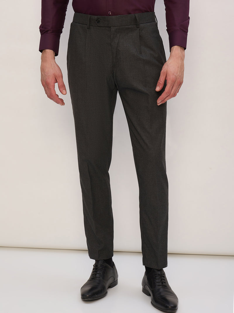 Charcoal Grey: Tapered Fit Pleated Trousers