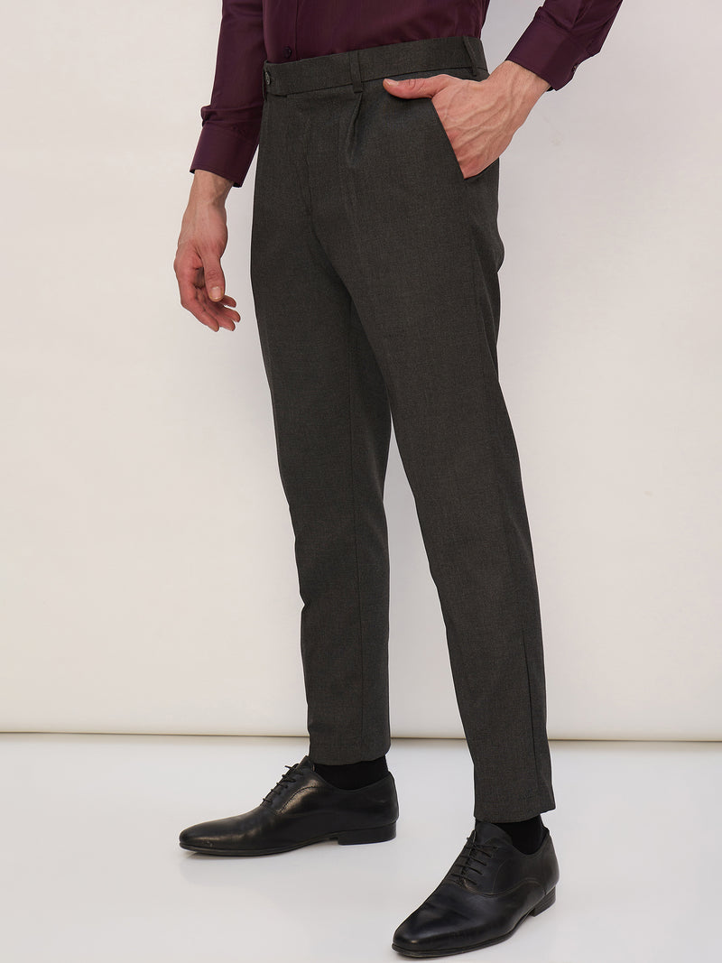 Charcoal Grey: Tapered Fit Pleated Trousers