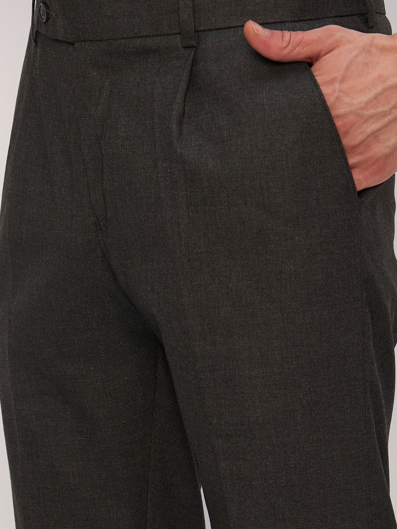 Charcoal Grey: Tapered Fit Pleated Trousers