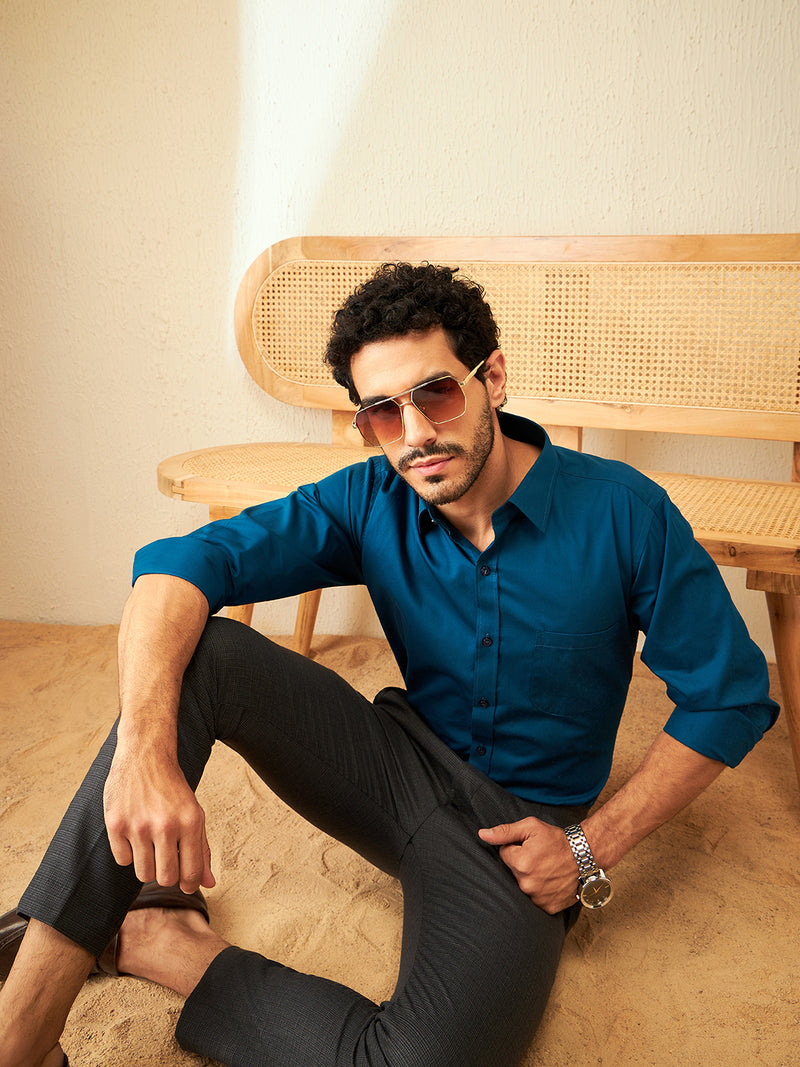 Blue: Turquoise Cotton Formal Shirt