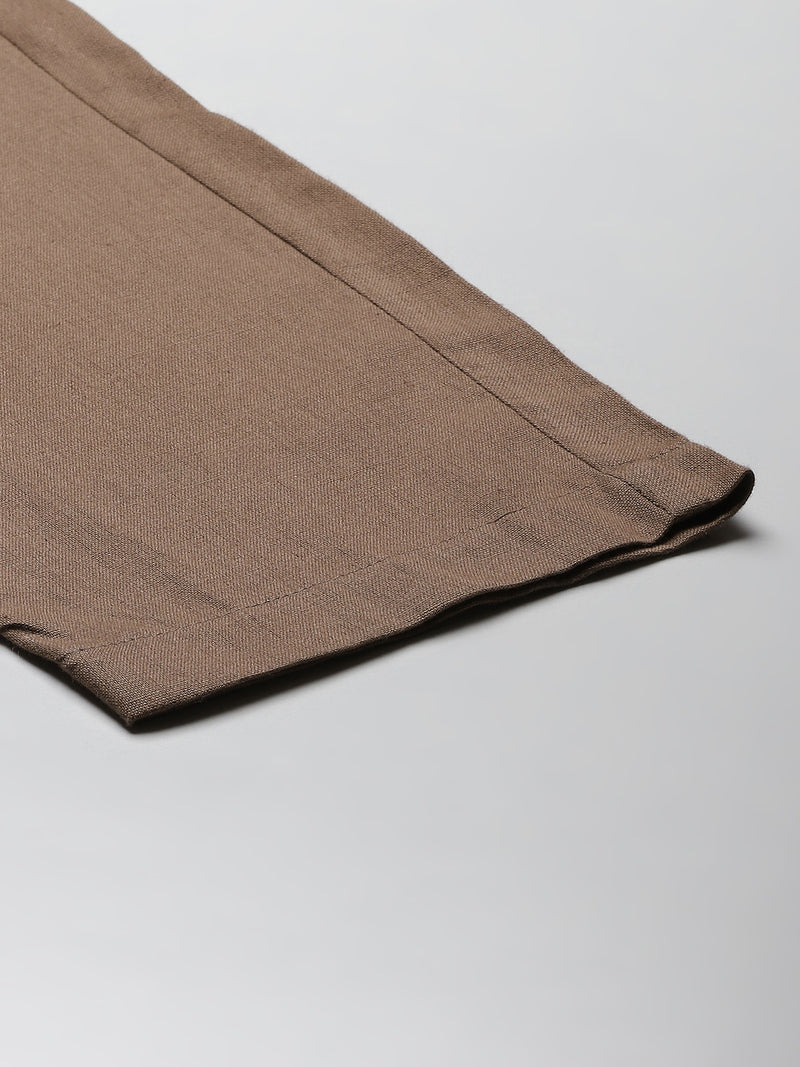 DENNISON Men Taupe Relaxed Tapered Fit Easy Wash Trousers