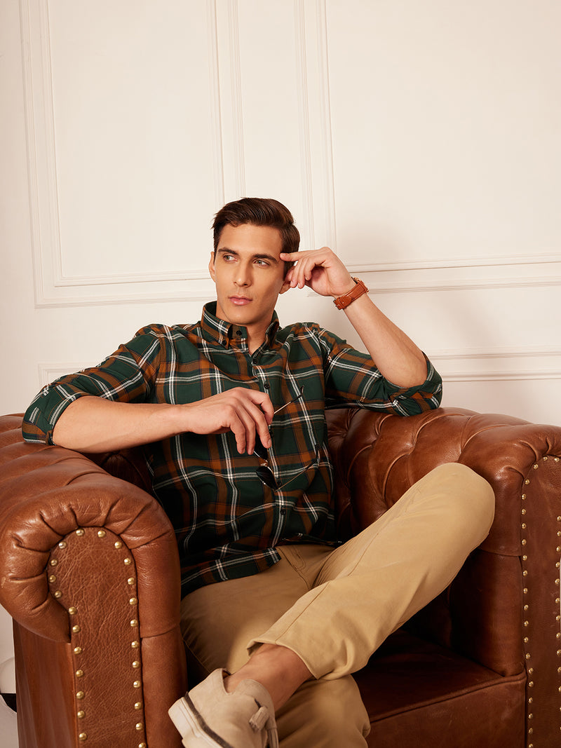 DENNISON Smart Tartan Checks Checked Button-Down Collar Casual Shirt