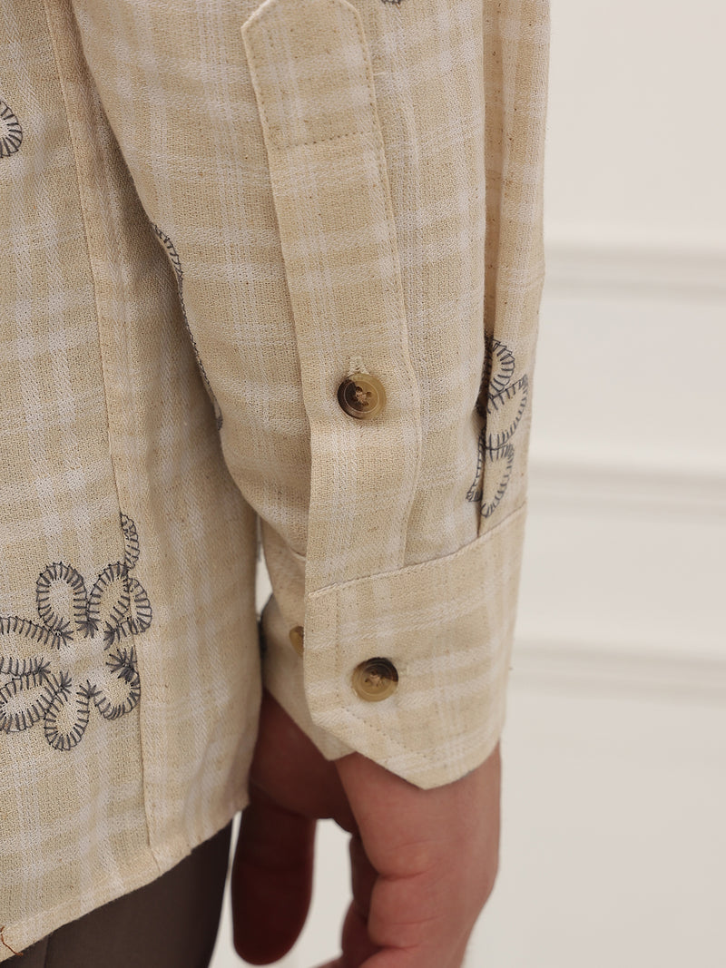 Embroidered & Check Oversized Shirt