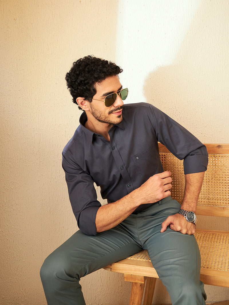 Steel Grey: Cotton Formal Shirt