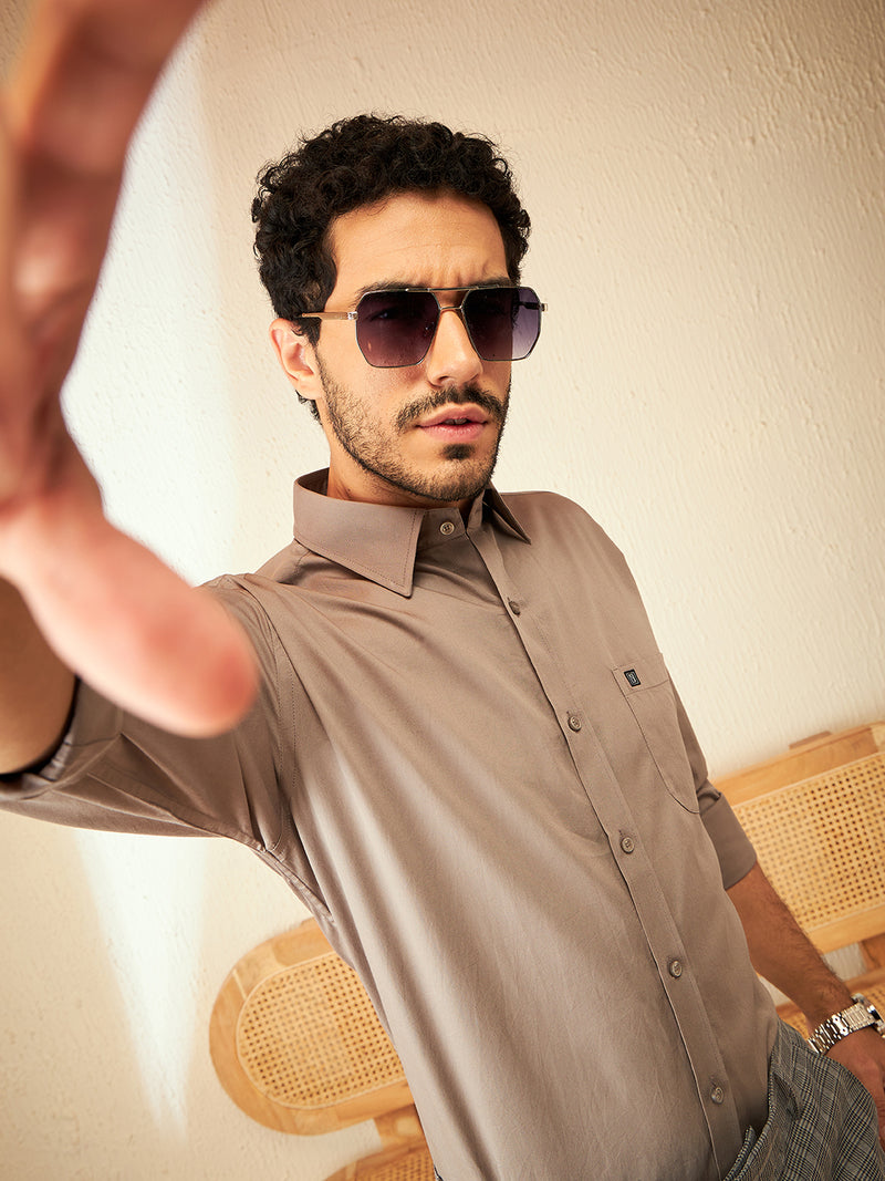 Grey: Cotton Formal Shirt