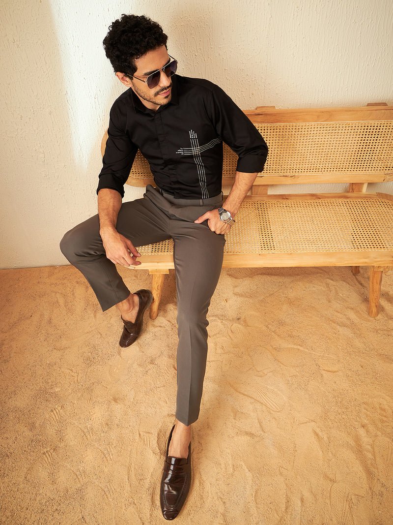 DENNISON Men Smart Tapered Fit Easy Wash Slate Grey Color Trousers