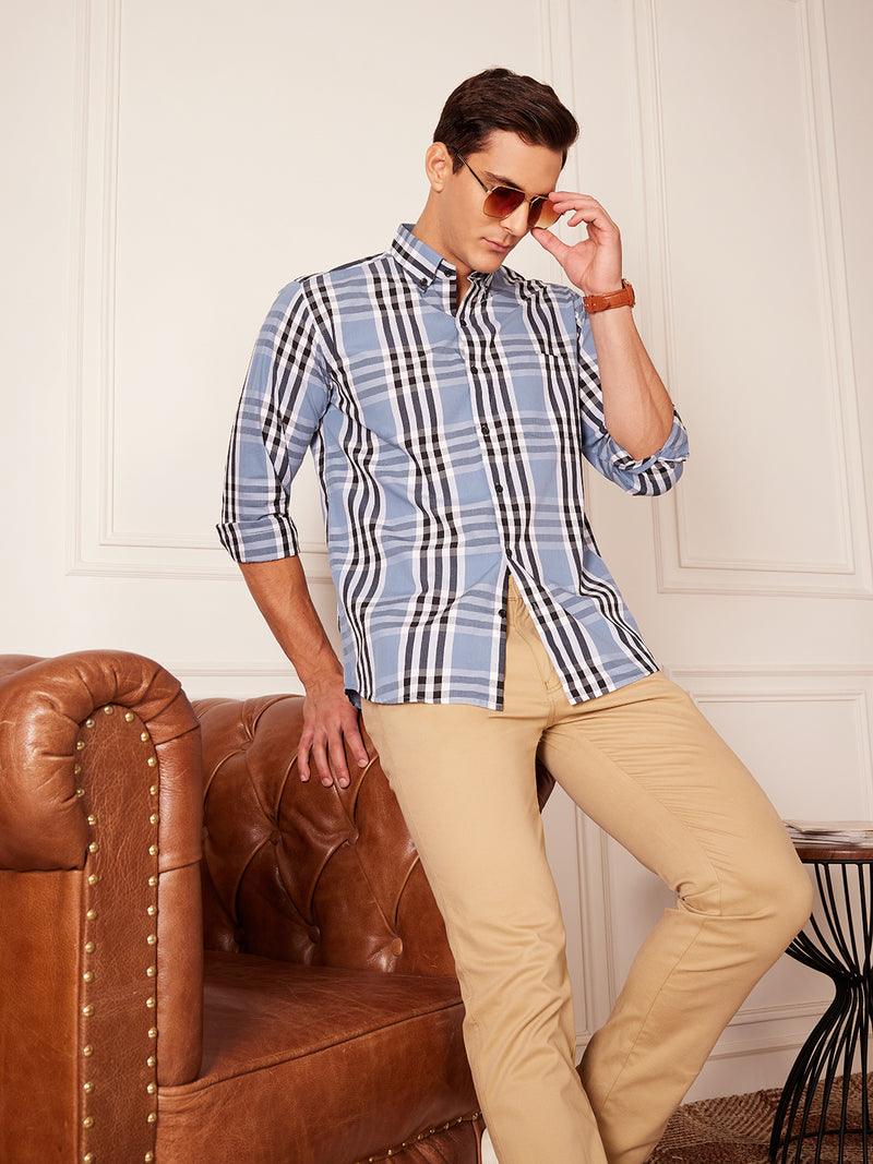 DENNISON Smart Tartan Checks Checked Button-Down Collar Cotton Casual Shirt