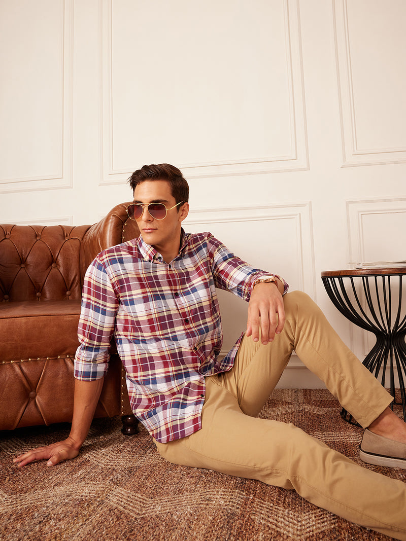 DENNISON Smart Tartan Checked Button-Down Collar Casual Shirt