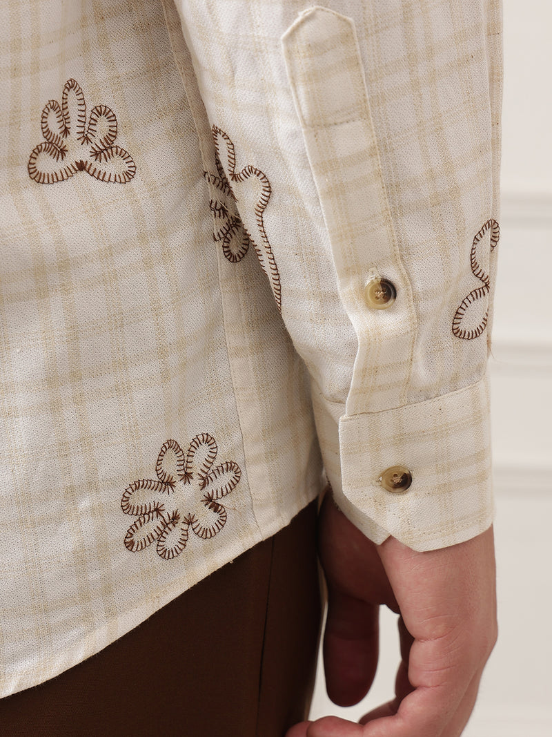 Embroidered & Check Oversized Shirt