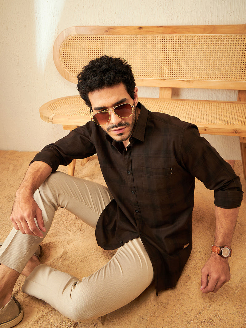 Brown: Smart Checked Casual Shirt