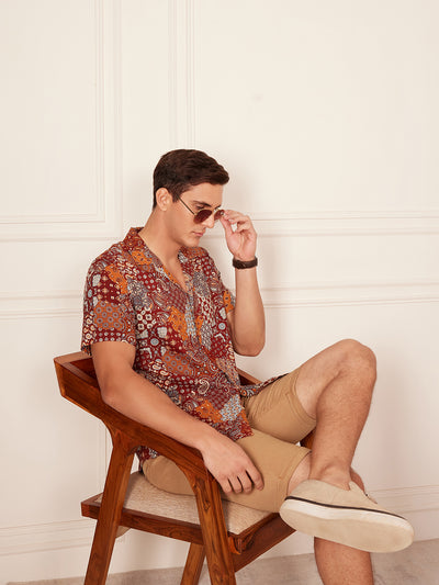 Maroon: Half Sleeves Block Printed Shirt