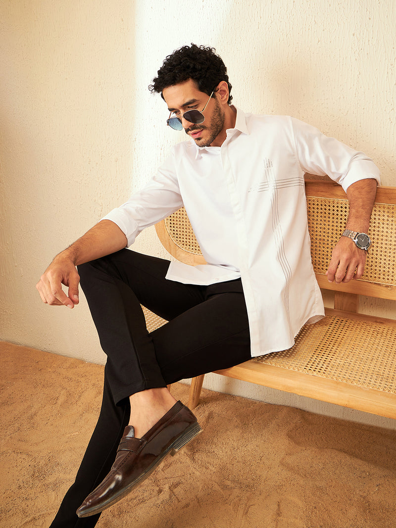 White: Full Sleeves Spread Collar Party Shirt