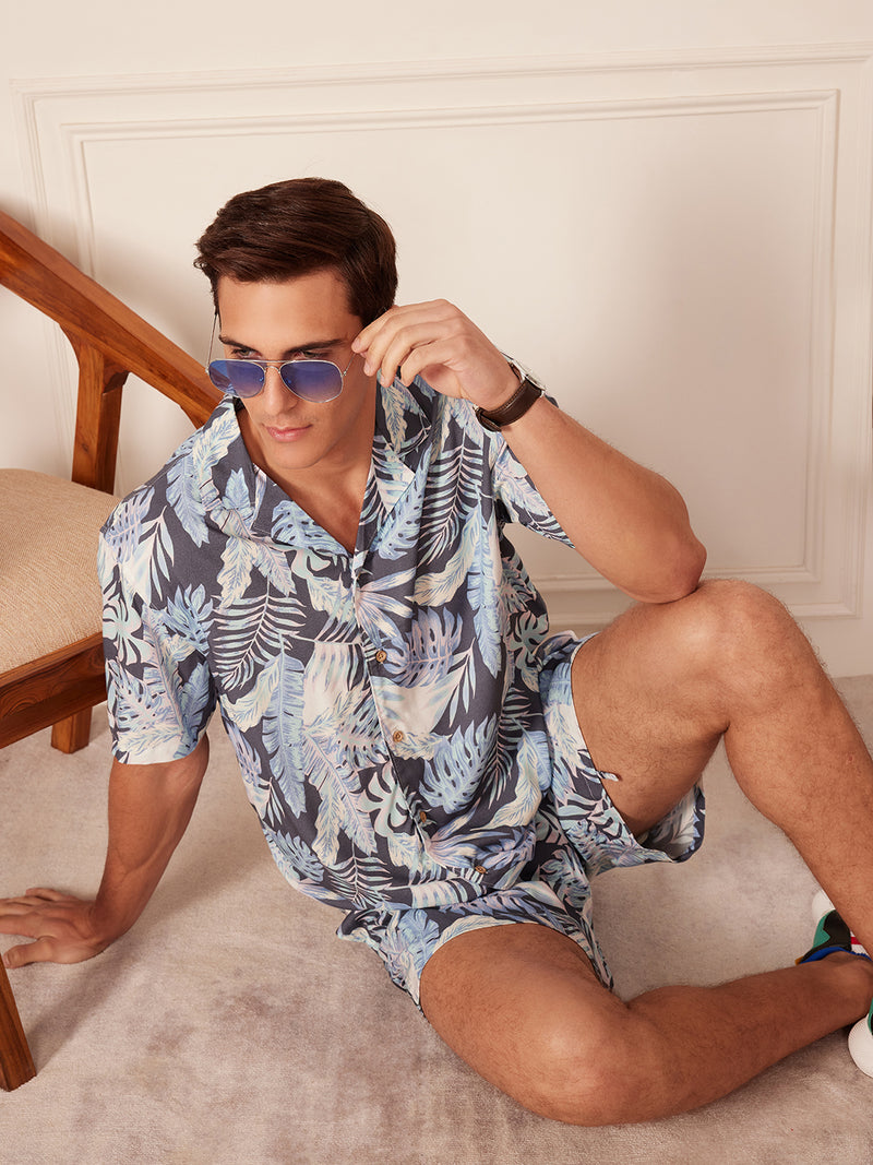 DENNISON Men Comfort Fit Coord Set | Printed Shirt With Shorts