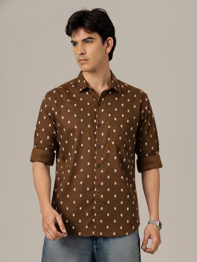 Men Brown Smart Slim Fit Opaque Feather Printed Casual Shirt