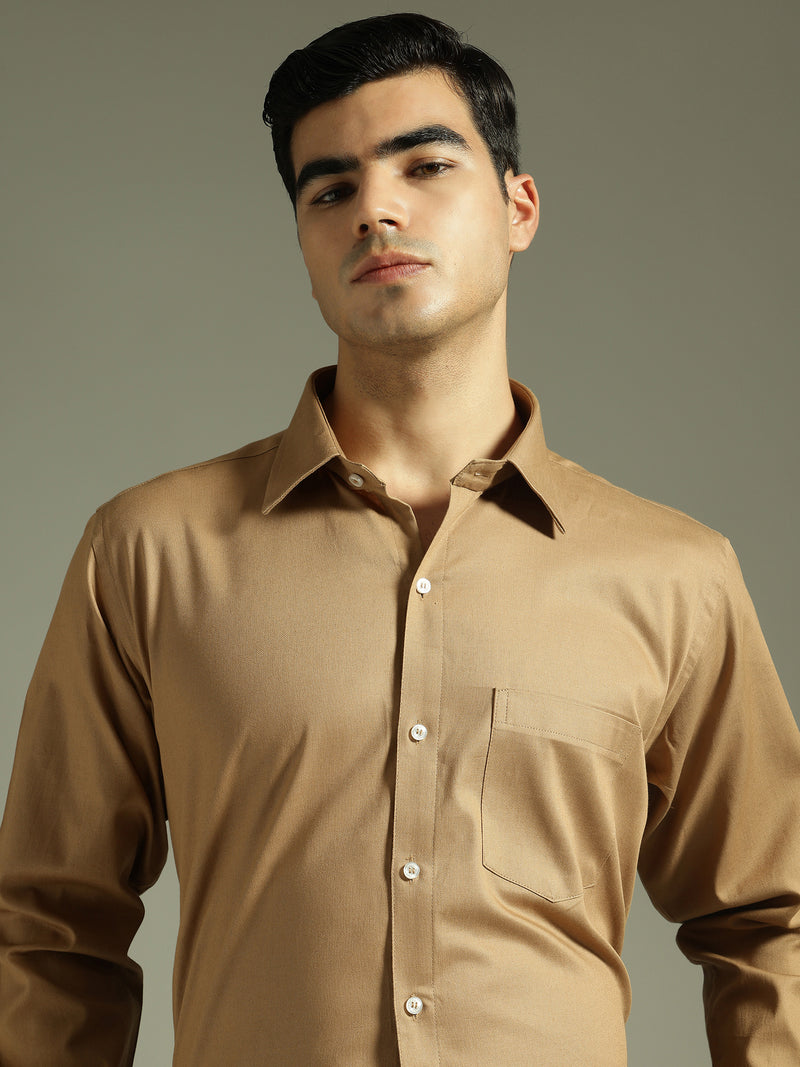 Mustard Brown: Party Wear Formal Shirt