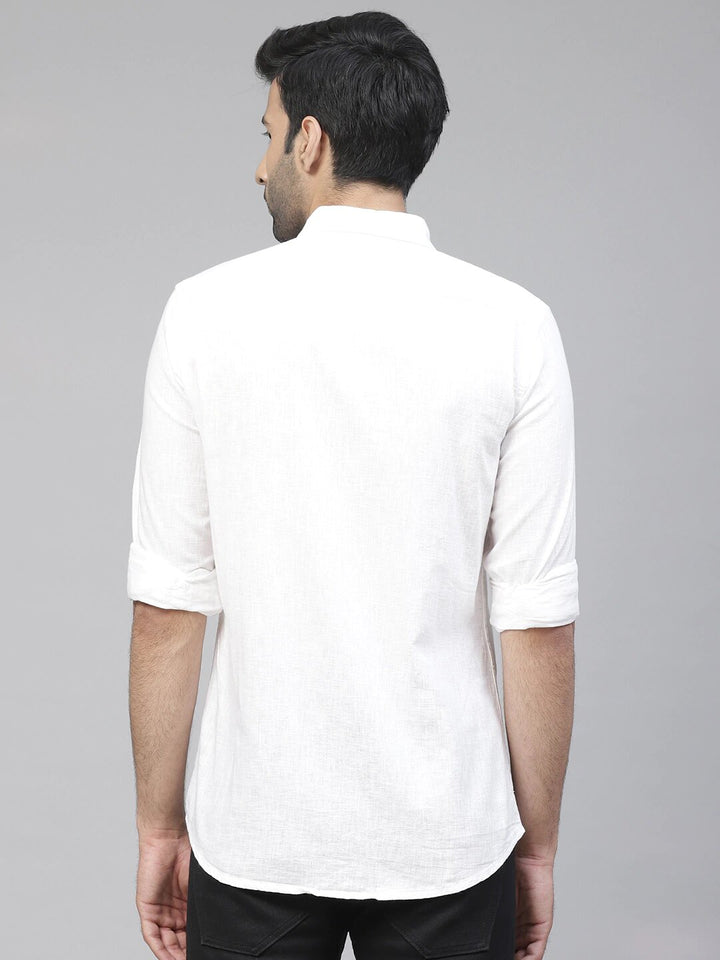 Men White Smart Slim Fit Casual Cotton Linen Casual Shirt