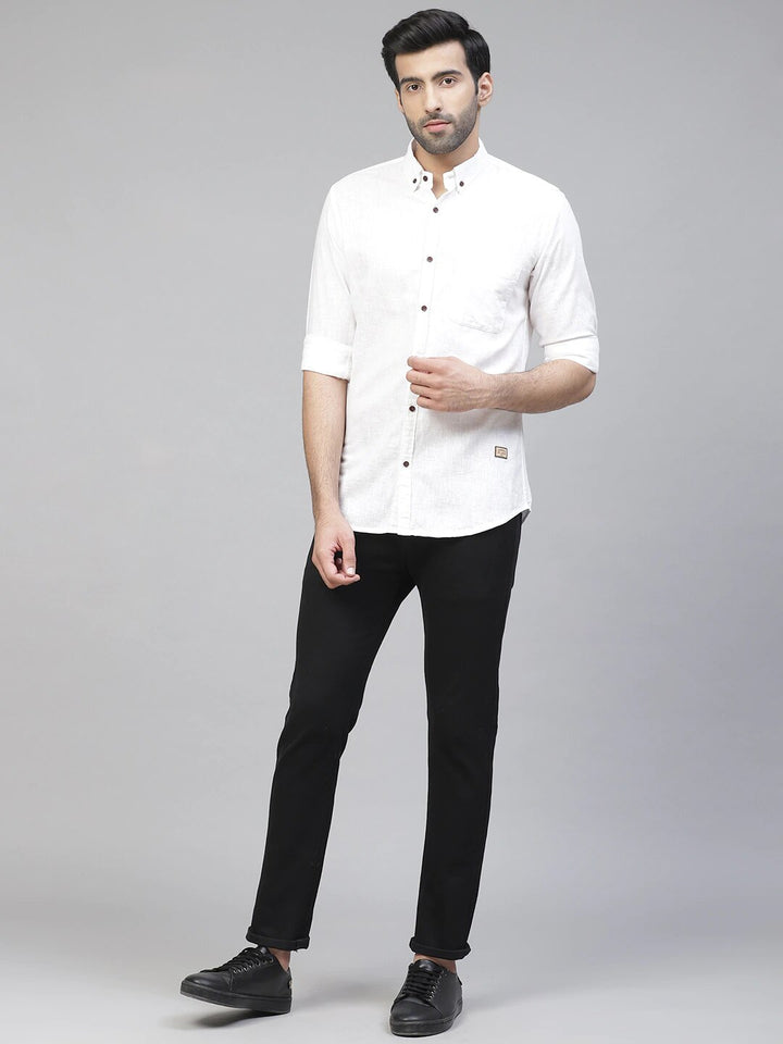 Men White Smart Slim Fit Casual Cotton Linen Casual Shirt