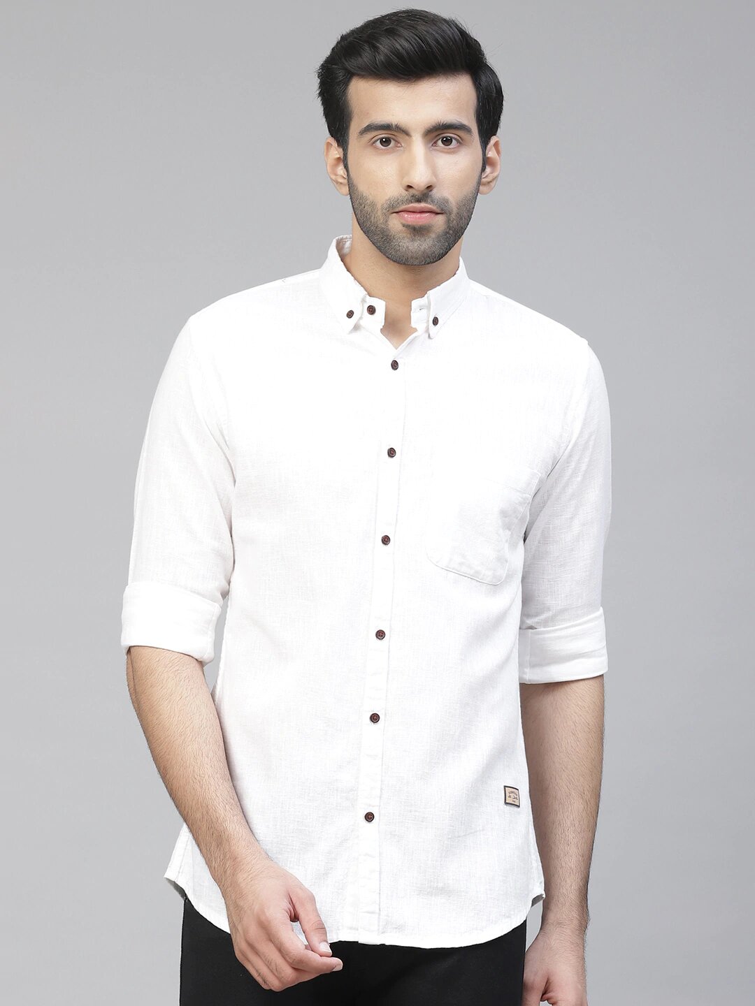 Men White Smart Slim Fit Casual Cotton Linen Casual Shirt