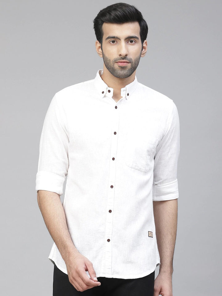 Men White Smart Slim Fit Casual Cotton Linen Casual Shirt