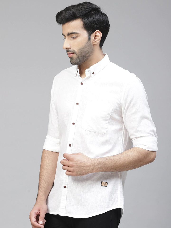 Men White Smart Slim Fit Casual Cotton Linen Casual Shirt