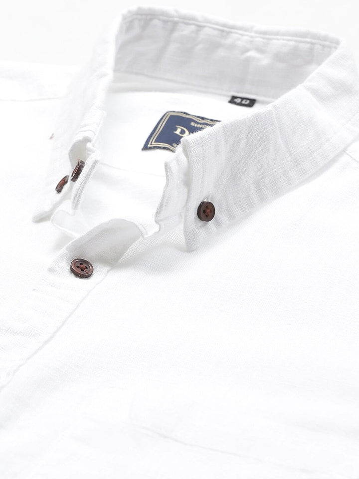 Men White Smart Slim Fit Casual Cotton Linen Casual Shirt