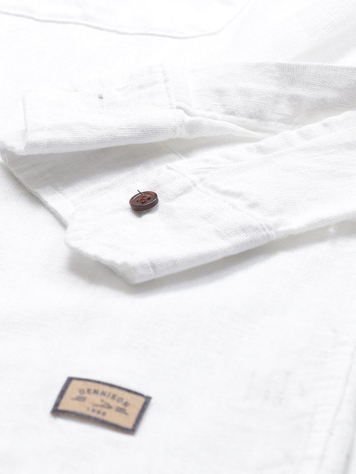 Men White Smart Slim Fit Casual Cotton Linen Casual Shirt